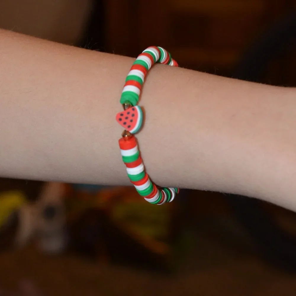 Handmade Watermelon colored Clay bead Elastic bracelet